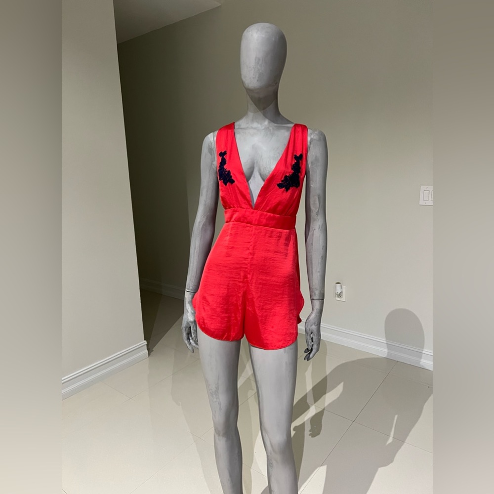 Free People intimately satin romper with lace detail $80